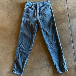 Vintage distressed Sasson blue gray corduroy pants with ankle zips